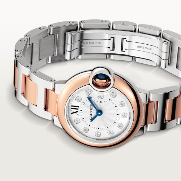 CRW3BB0005 - Ballon Bleu de Cartier watch - 28mm, quartz movement, rose  gold, steel, diamonds - Cartier